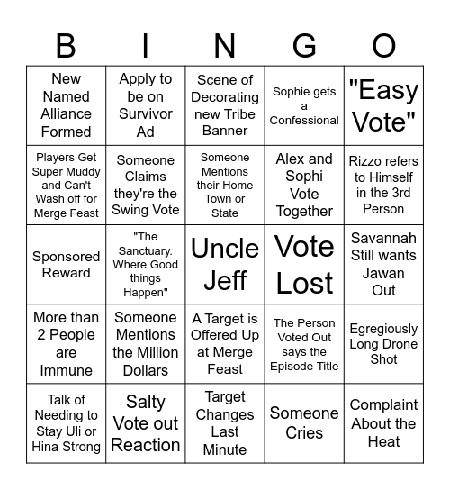 Survivor 49 Episode 7 Bingo Card