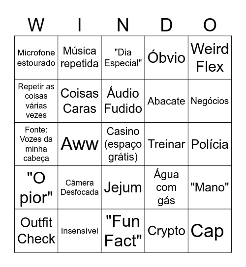 Windoh Bingo Card