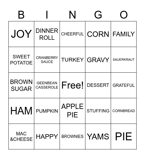 THANKFUL BINGO Card
