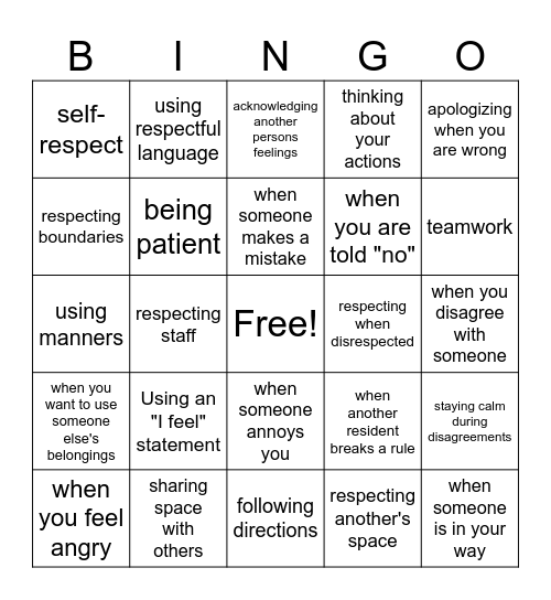 Respect Wins! Bingo Card