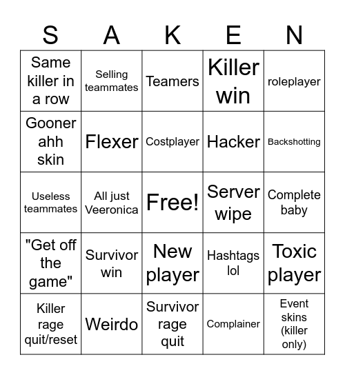 Forsaken Bingo!!!! Bingo Card