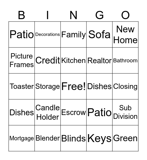 FINNEY'S HOUSE WARMING Bingo Card