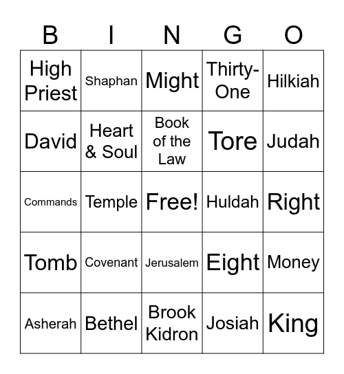 JOSIAH Bingo Card