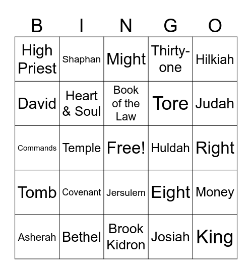 JOSIAH Bingo Card