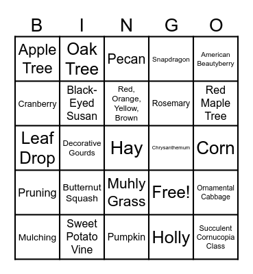FALL PLANT BINGO Card