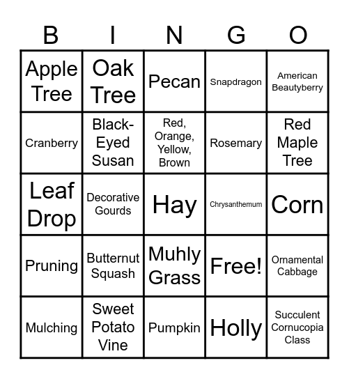 FALL PLANT BINGO Card