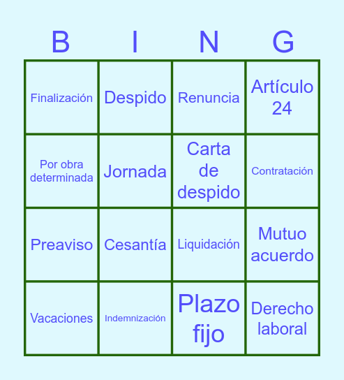 Legislacion Laboral Bingo Card