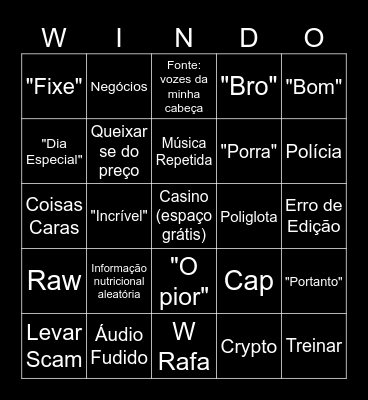 Windoh Bingoh Bingo Card