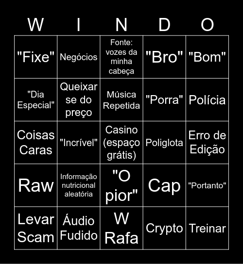 Windoh Bingoh Bingo Card