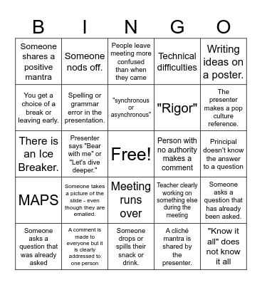 Teacher PD Bingo Card
