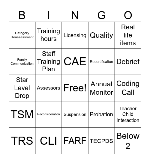 Mentor Bingo Card