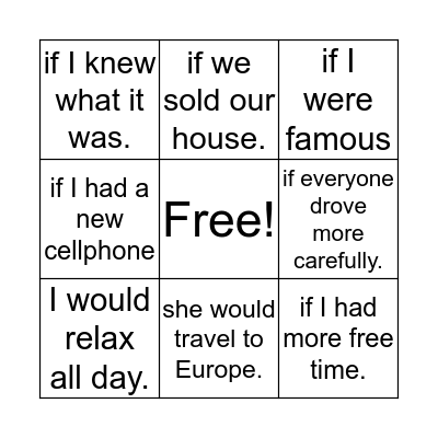 Second Conditional Bingo Card