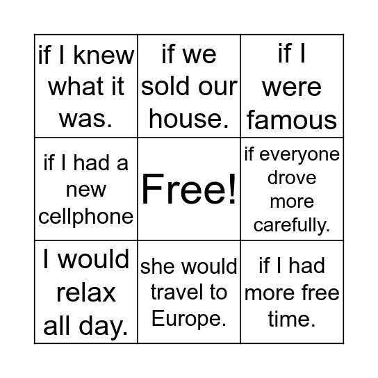 Second Conditional Bingo Card