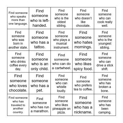 Icebreaker Bingo Card