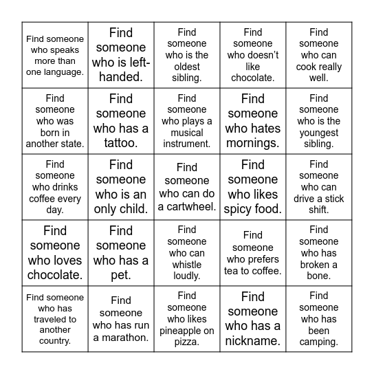 Icebreaker Bingo Card
