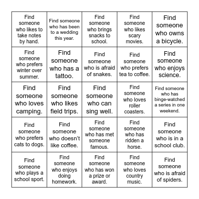 Icebreaker Bingo Card