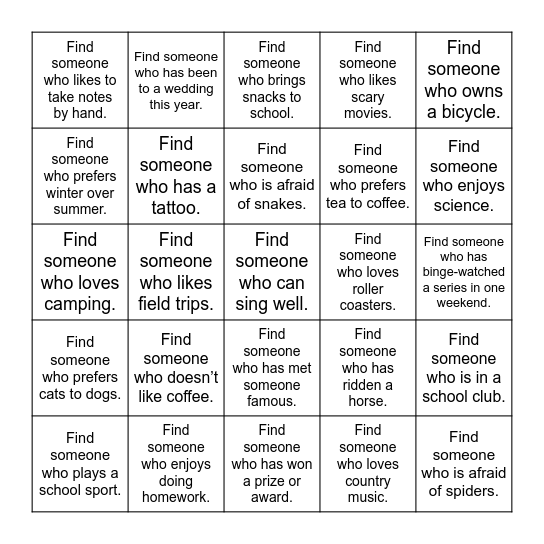 Icebreaker Bingo Card