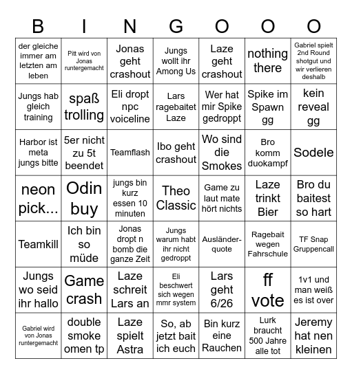 Theo Dreckskurve Bingo Card