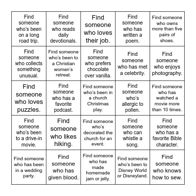 Icebreaker Bingo Card