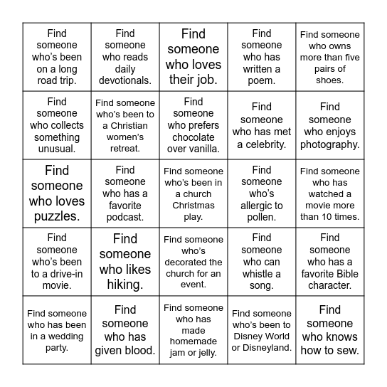 Icebreaker Bingo Card