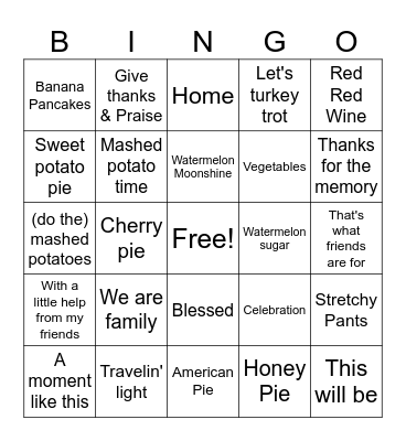 Thanksgiving 25 Bingo Card