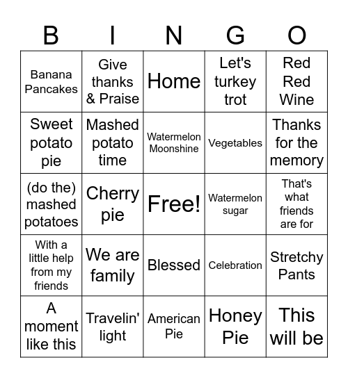 Thanksgiving 25 Bingo Card