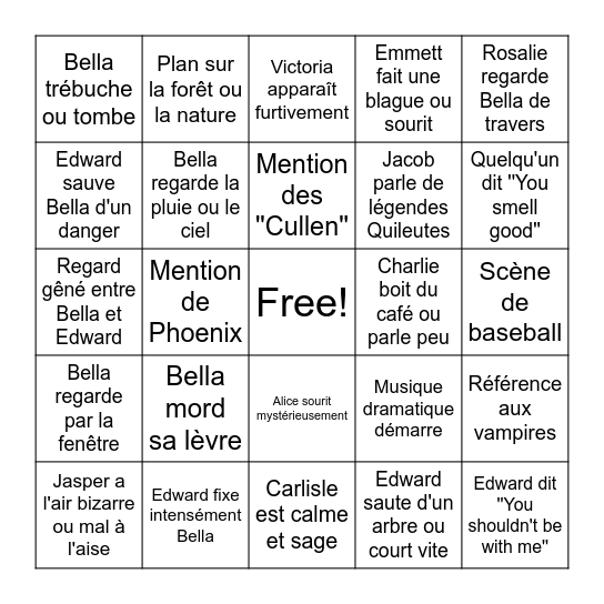Bingo Twilight Chapitre 1 : Fascination Bingo Card