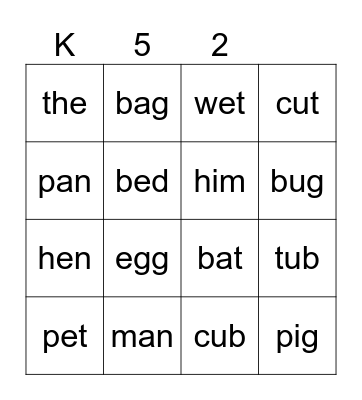 PHONICS 1 Bingo Card