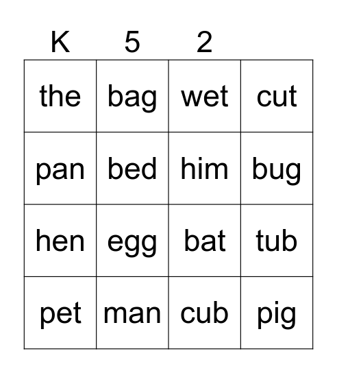 PHONICS 1 Bingo Card