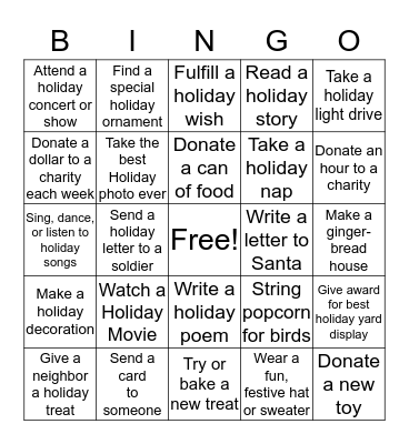 Holiday Cheer Bingo Card