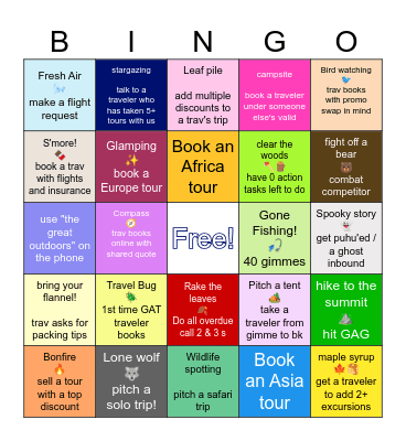 The Great Outdoors Bingo Card