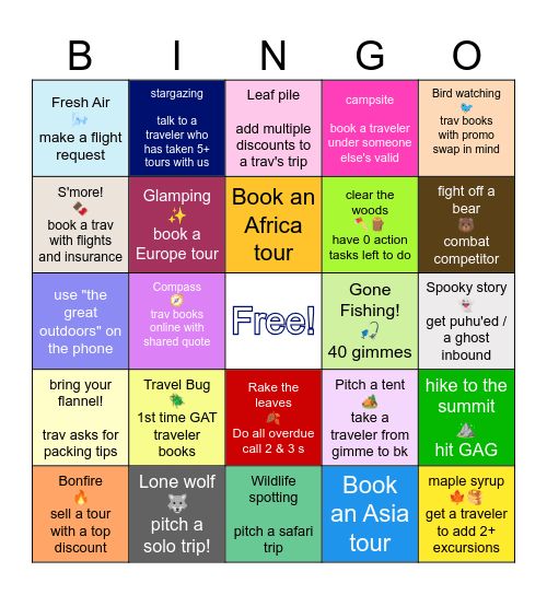 The Great Outdoors Bingo Card
