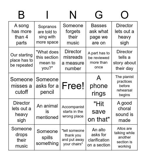 UU Choir Bingo Card