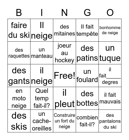 Bingo d'hiver Bingo Card