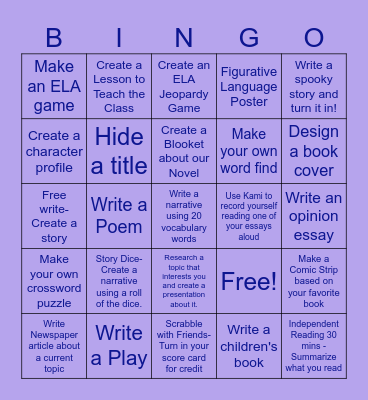 ELA BINGO Card