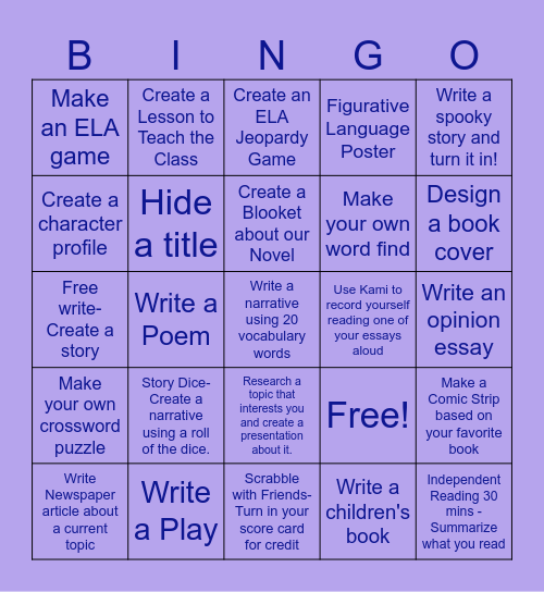 ELA BINGO Card