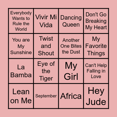 Musical Bingo Card