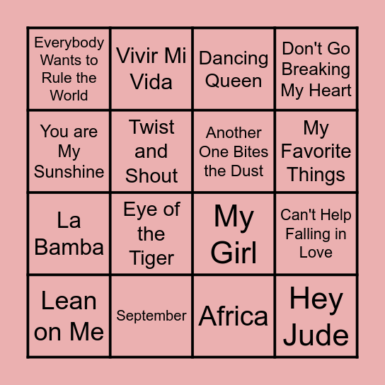 Musical Bingo Card