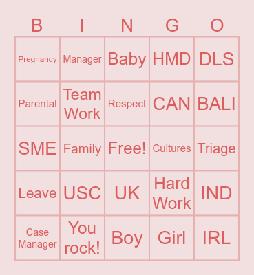 Family Planning Bingo Card