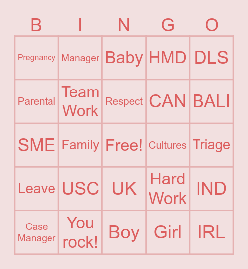 Family Planning Bingo Card