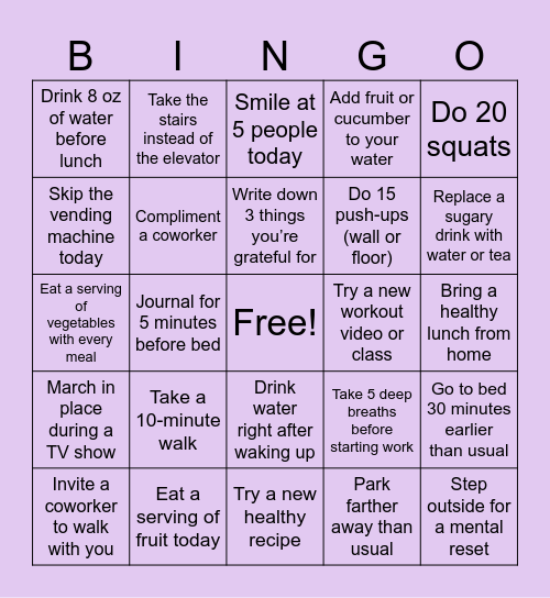 Wellness Bingo Card