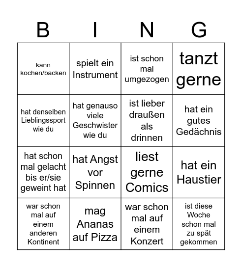 Gemeinsamkeiten Suchen Bingo Card