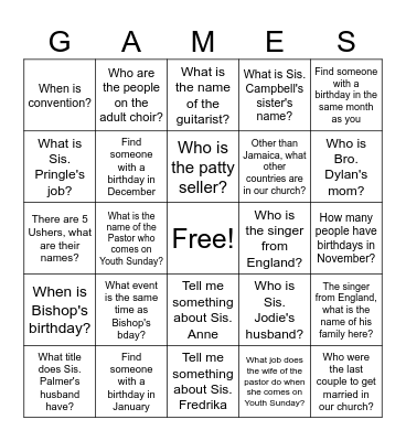 Church getting to know you Bingo Card