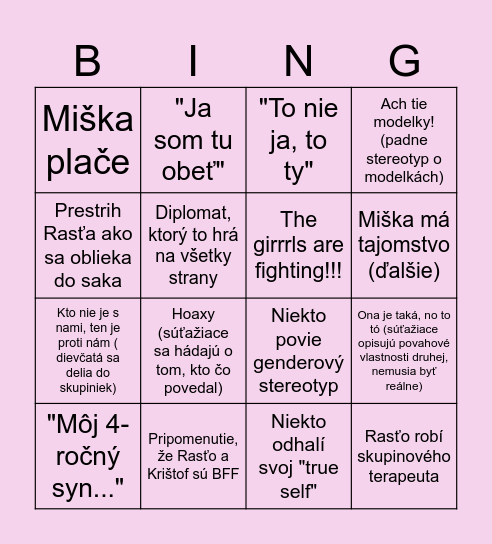 Ruža pre nevestu Bingo Card