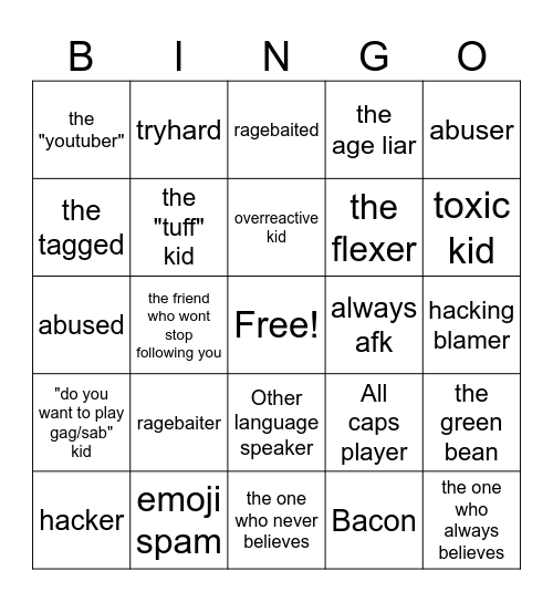 Roblox Bingo Card