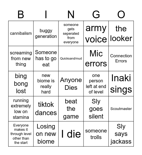 TOE'S PEAK BINGO Card