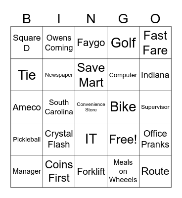 Retirement Bingo Card
