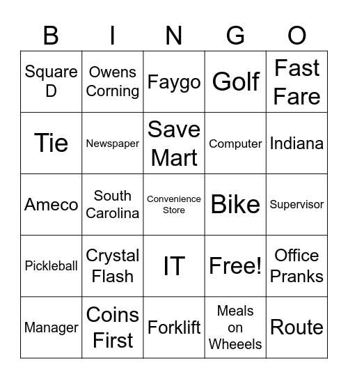 Retirement Bingo Card