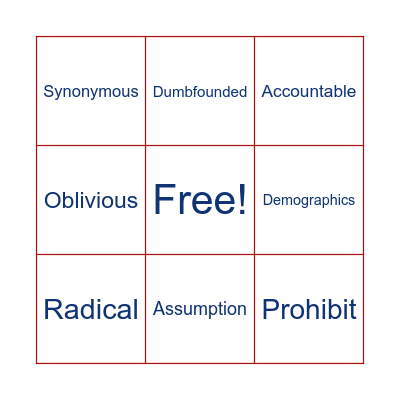 Vocabulary Bingo Card