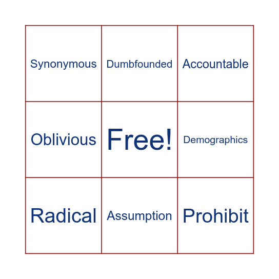 Vocabulary Bingo Card